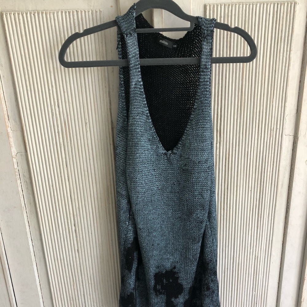 Black blue ombré tie dye tank knit mini dress